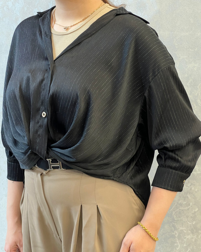 شومیز پارچه ساتن ریزشی گره ای