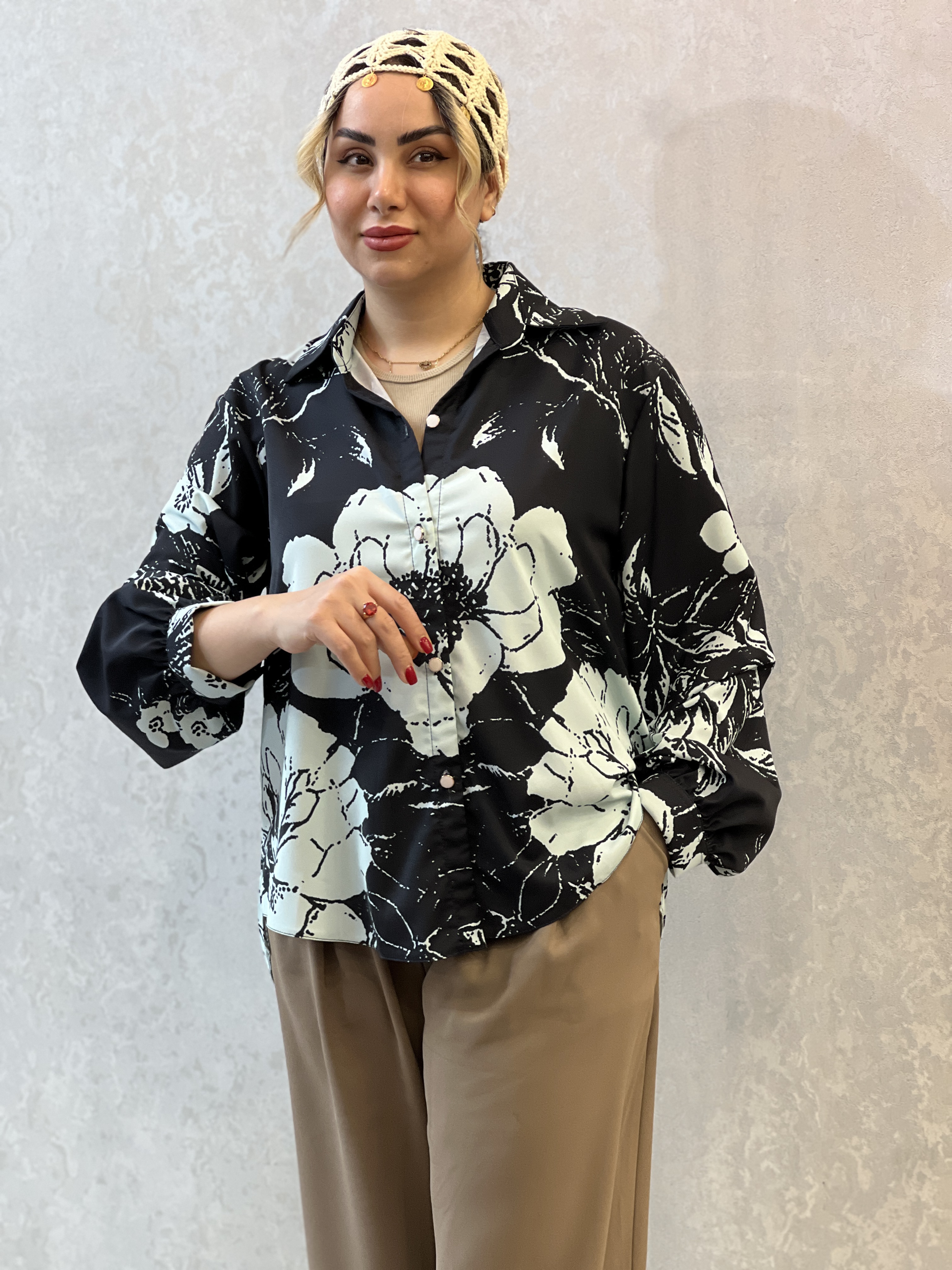 شومیز گلدار سرمه ای -آبی الیزه