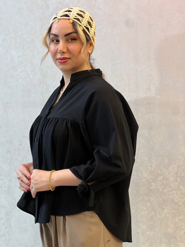 شومیز مشکی عروسکی لینن